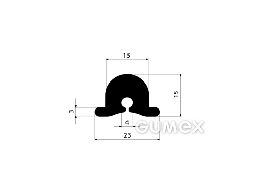 Geformtes Gummiprofil, 15x23mm, 70°ShA, EPDM, -40°C/+100°C, schwarz, 